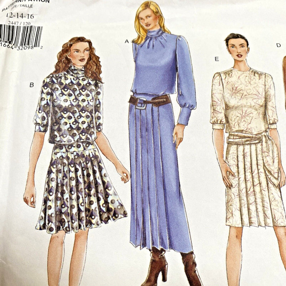 Vogue Sewing Pattern 2447 Midi Dress Blouson Drop Waist Y2K 2000s sizes 12-16 - Picture 2 of 6
